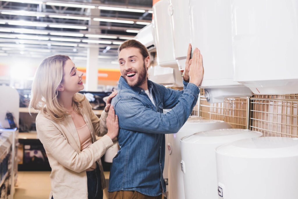 couple shopping for hot water system