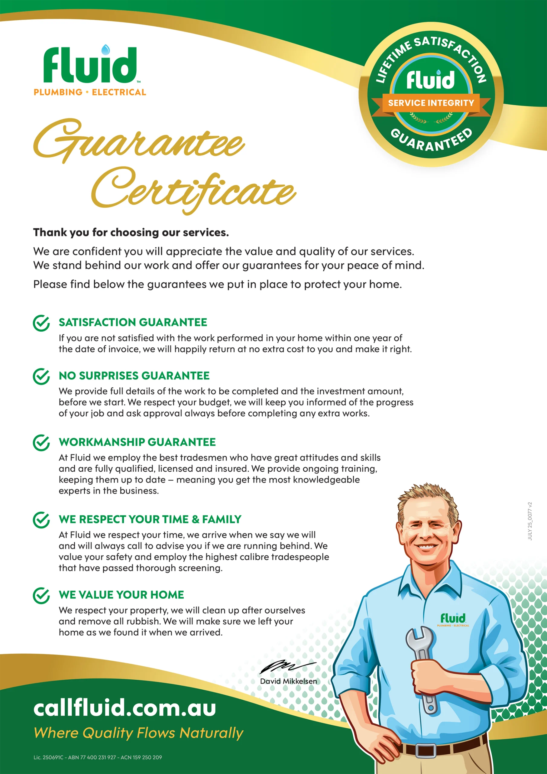 Guarantee certificate