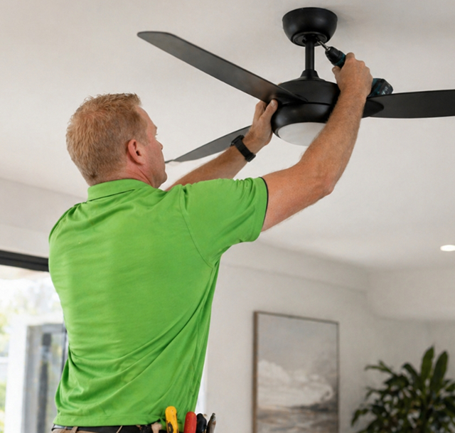 Electricial installing a Ceiling Fan